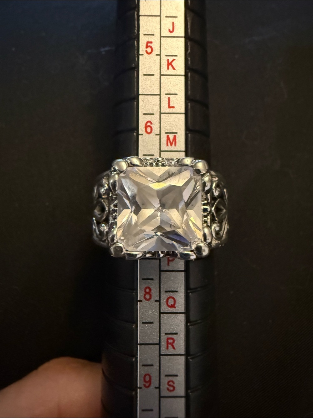 Sterling Silver Square-Cut Clear Stone Statement Ring - Picture 8 of 8